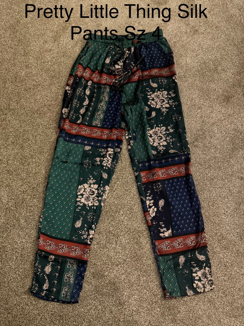 Printed Silk Patchwork Pants  by PRETTY LITTLE THING Sz 4